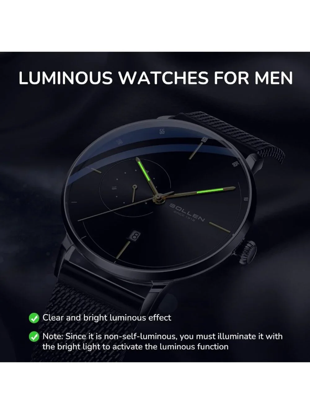Men's Black Luxury Minimalist Original Mechanical Movement Automatic Wrist Watch